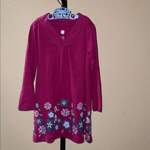 Tea Collection Fuchsia Pink Long Sleeve Dress with Floral Print Hem Girl’s Sz 4